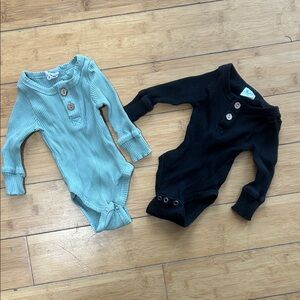 Set of Two Ribbed Baby Onesies in Mint and Black